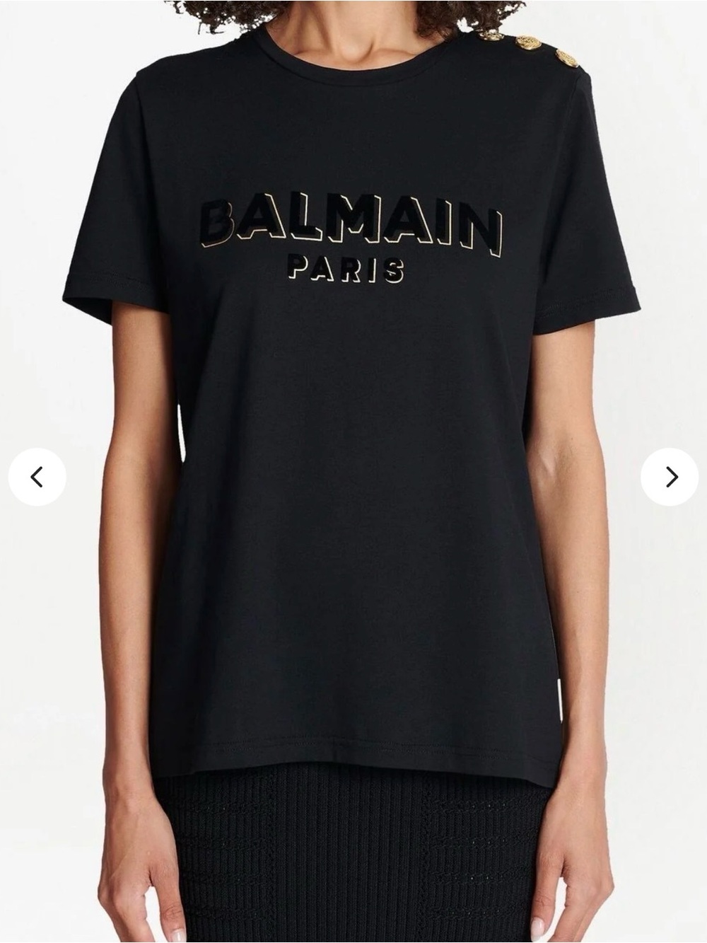 Balmain Black Crewneck Short-Sleeve Tee with Gold Button Detail 🚫weared 1time🚫